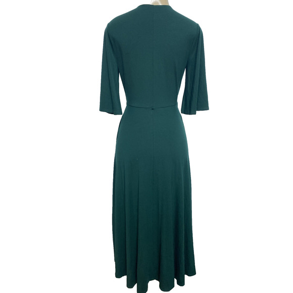 Reformation Ernest Dress Midi Green Emerald Plunge Neck Short Sleeves A Line S - Picture 6 of 9